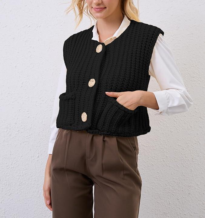 Casual Sleeveless Knit Pocket Cardigan