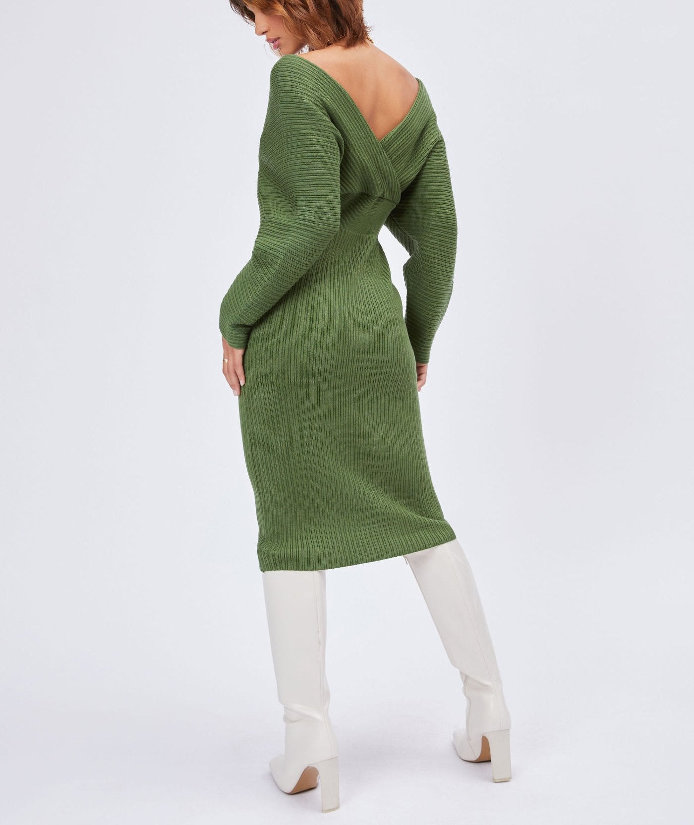 Knit Solid V-neck Midi Dress