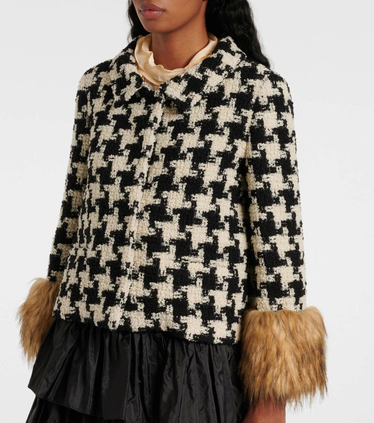 Faux fur trimmed tweed jacket