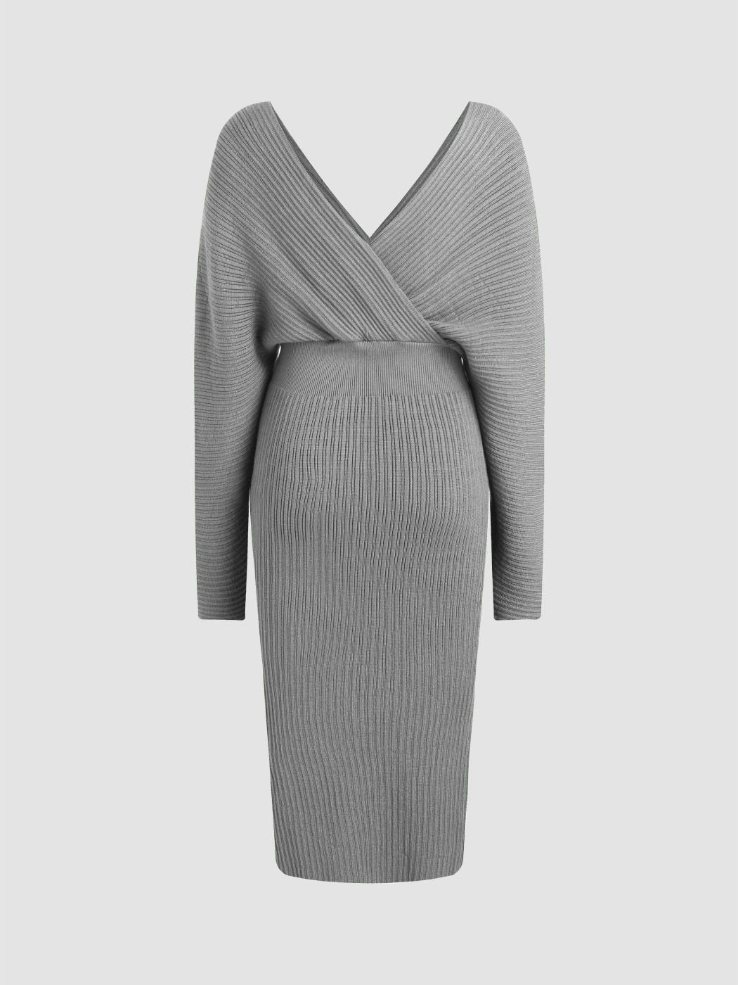 Knit Solid V-neck Midi Dress