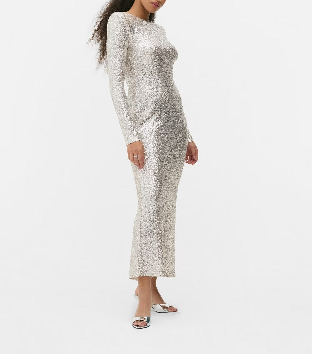 Sequin Long Sleeve Midi Dress