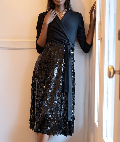 Sequin Skirt Long Sleeve Dress