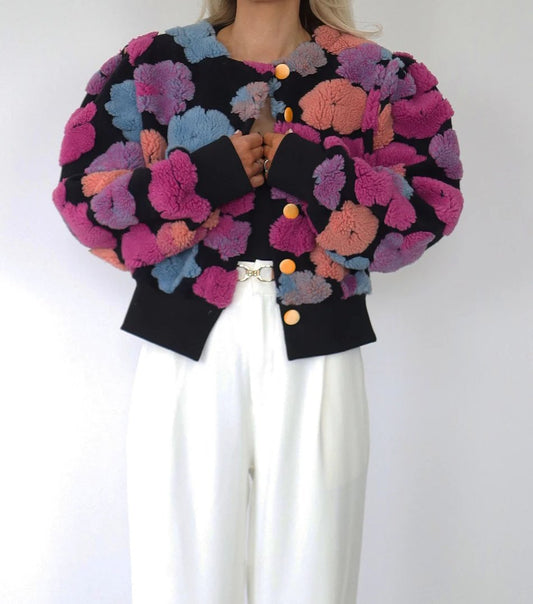 Jacket with Floral Puffy Sleeves