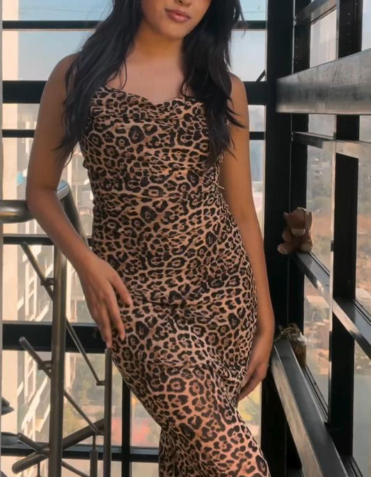 Elegant Leopard Print Slip Maxi Dress