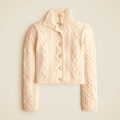 Cable-knit turtleneck cardigan sweater