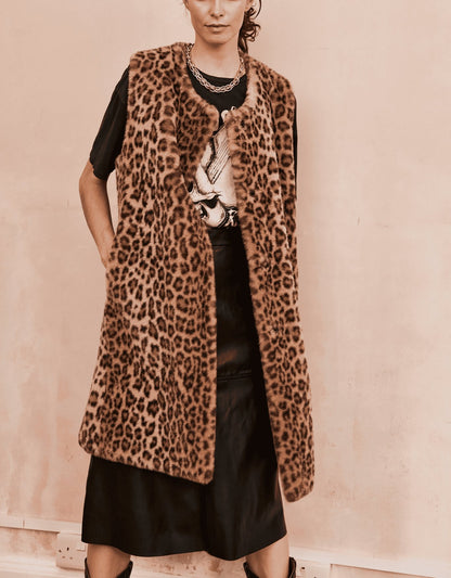 Leopard Print Plush Sleeveless Unisex Jacket