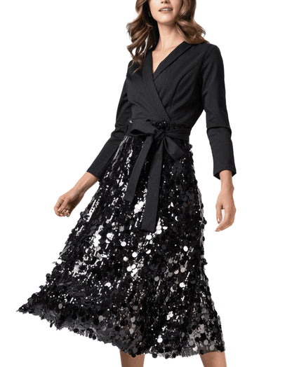 Sequin Skirt Long Sleeve Dress