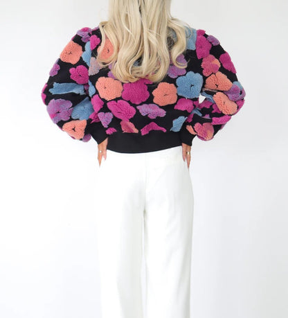 Jacket with Floral Puffy Sleeves