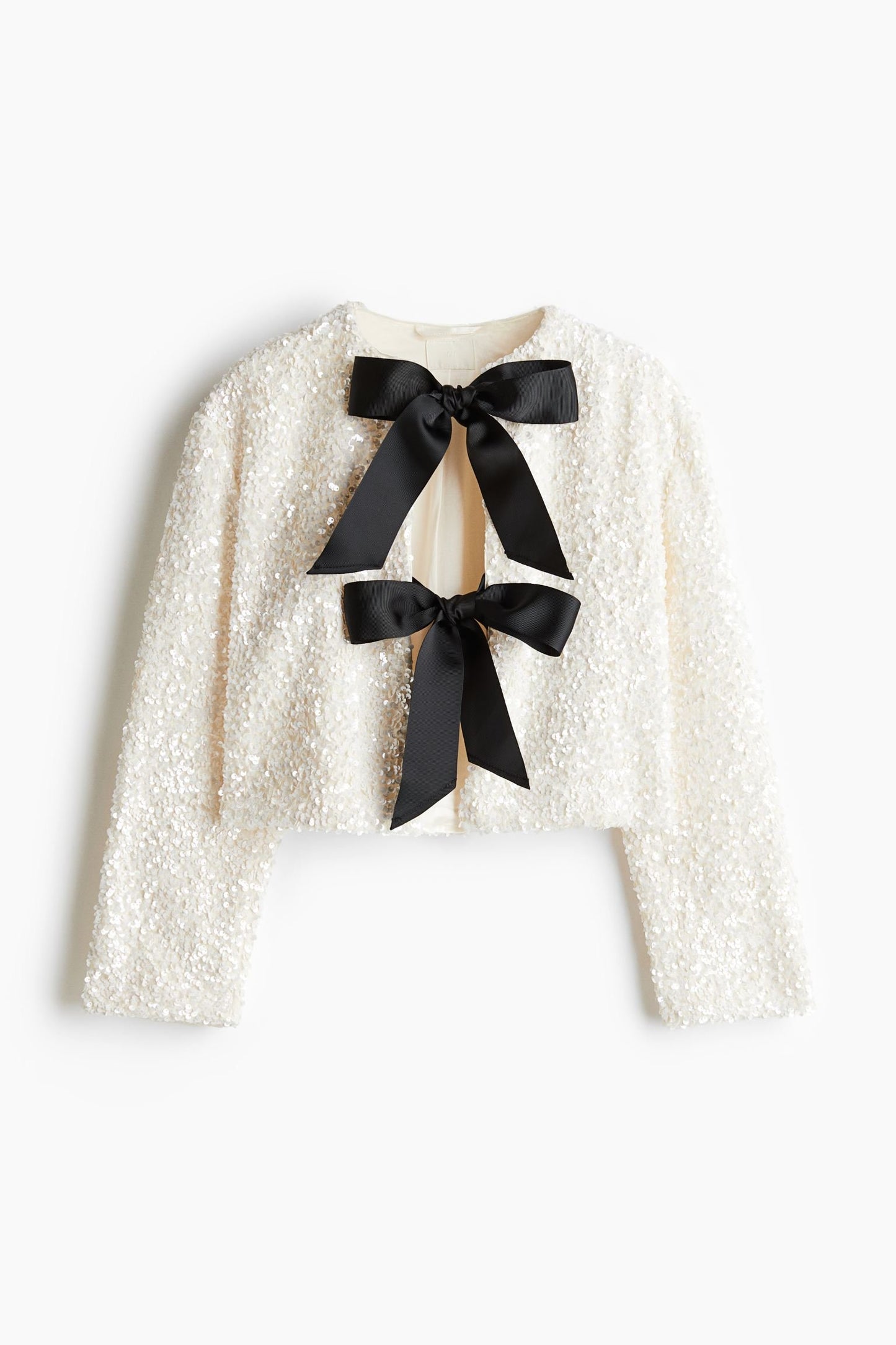 Sequined bow-front jacket