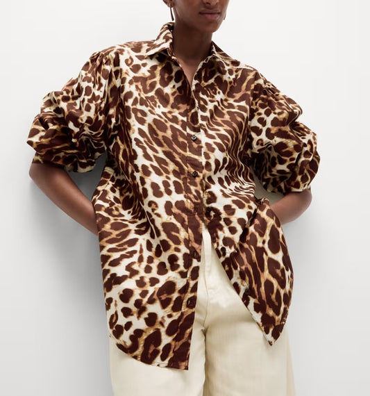 Pure Cotton Animal Print Collared Shirt