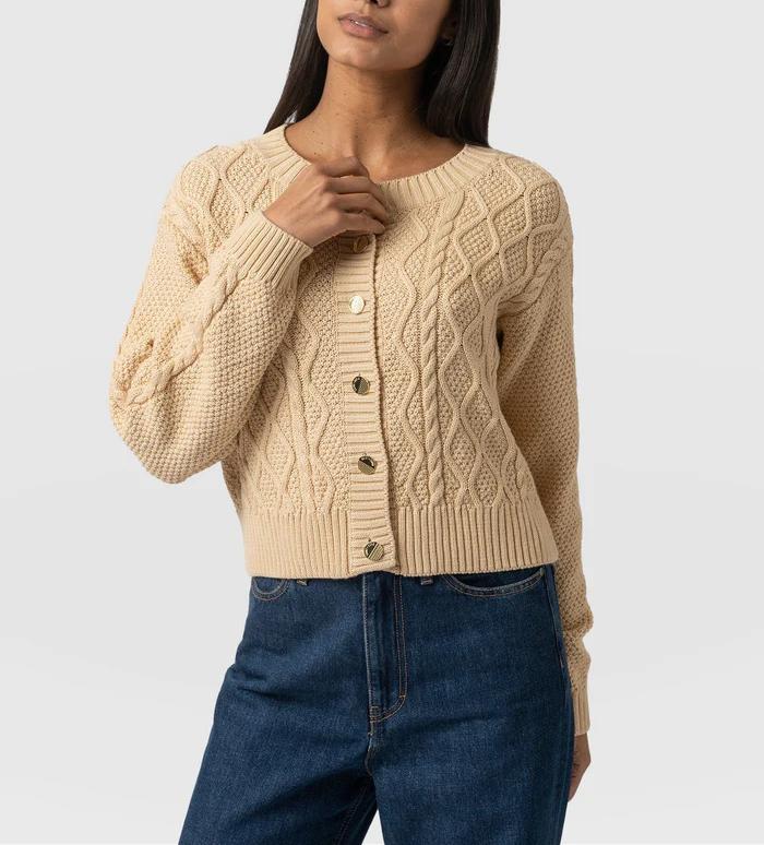 Crew neck cardigan with buttons