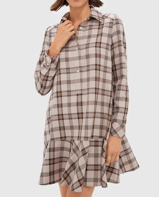 Brown Plaid Shirt Dress