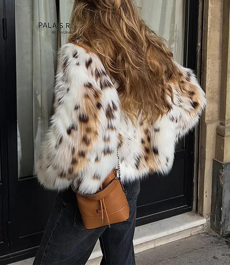 Women's Fashion All-Over Printed High Collar Fluffy Coat