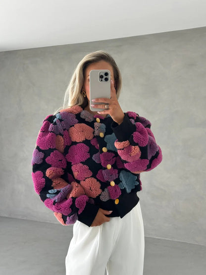 Jacket with Floral Puffy Sleeves