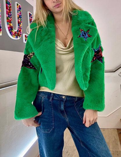 Faux Fur Sequin Star Jacket