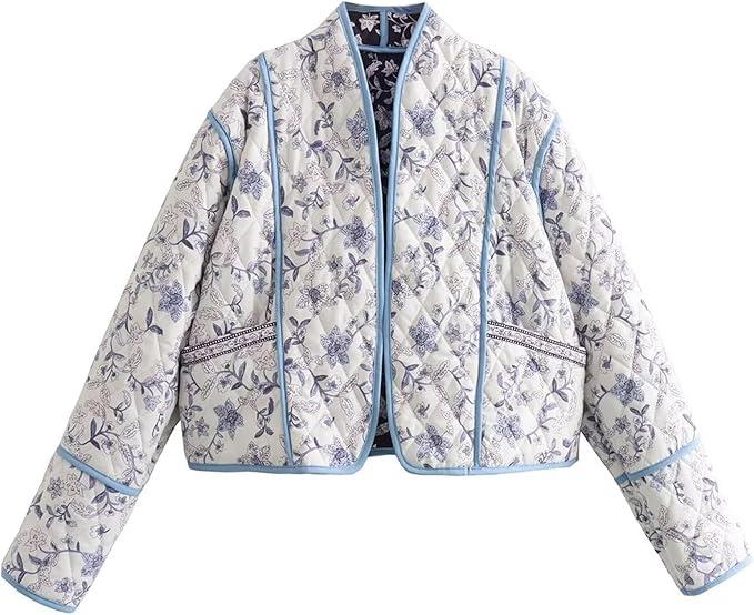 Floral Long Sleeve Cardigan Padded Jacket